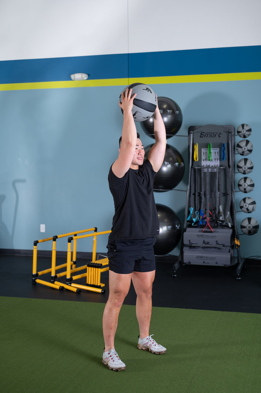 Studio Medicine Ball Rack – Wall Mounted Commercial Package (Gray & Black)