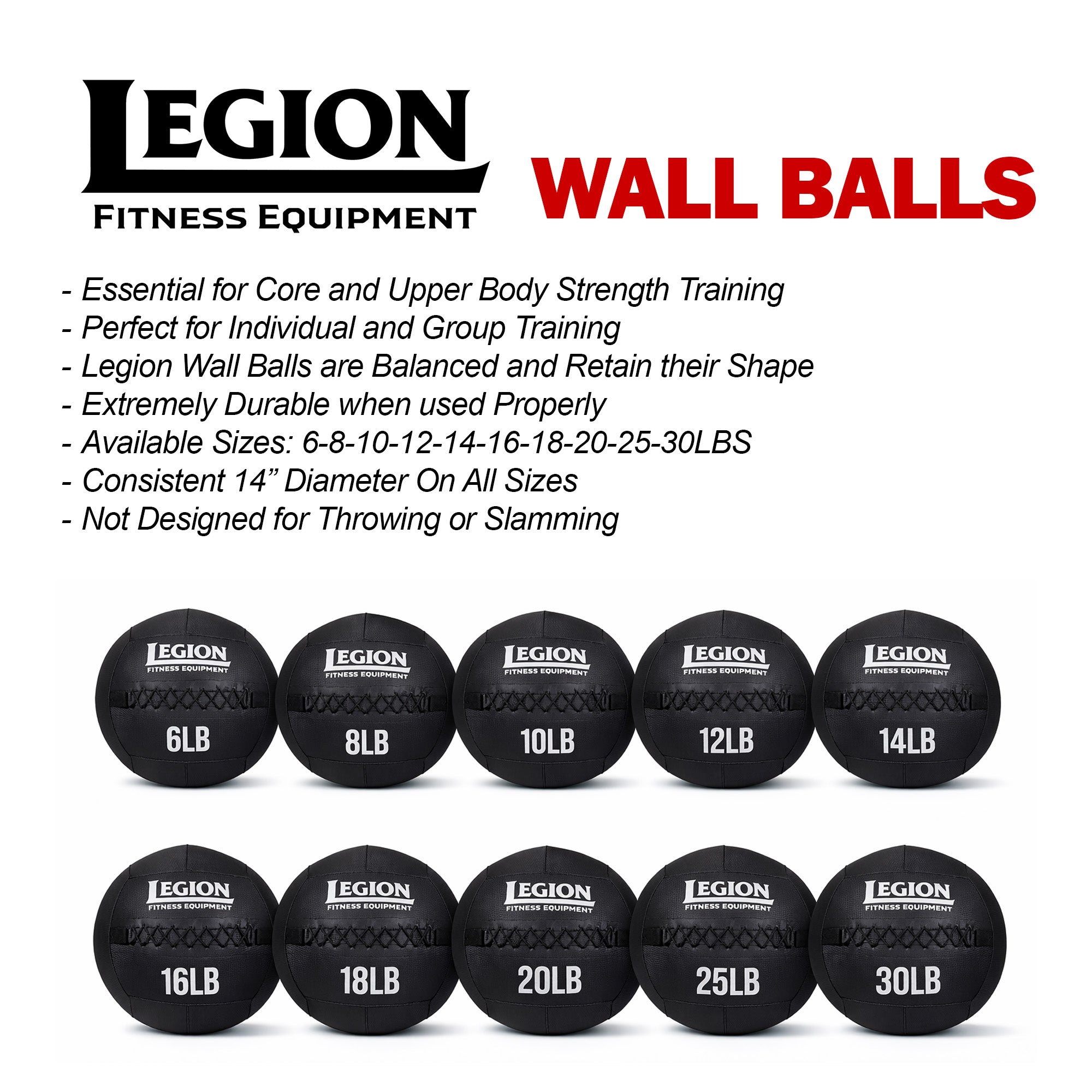 Legion Fitness Wall Ball Set (6–30LB) – 10 Ball Set I Fitness 4